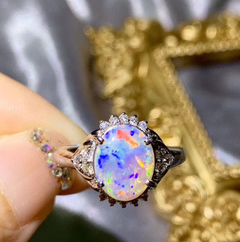 Natural Opal Silver Ring for Women's Fashion